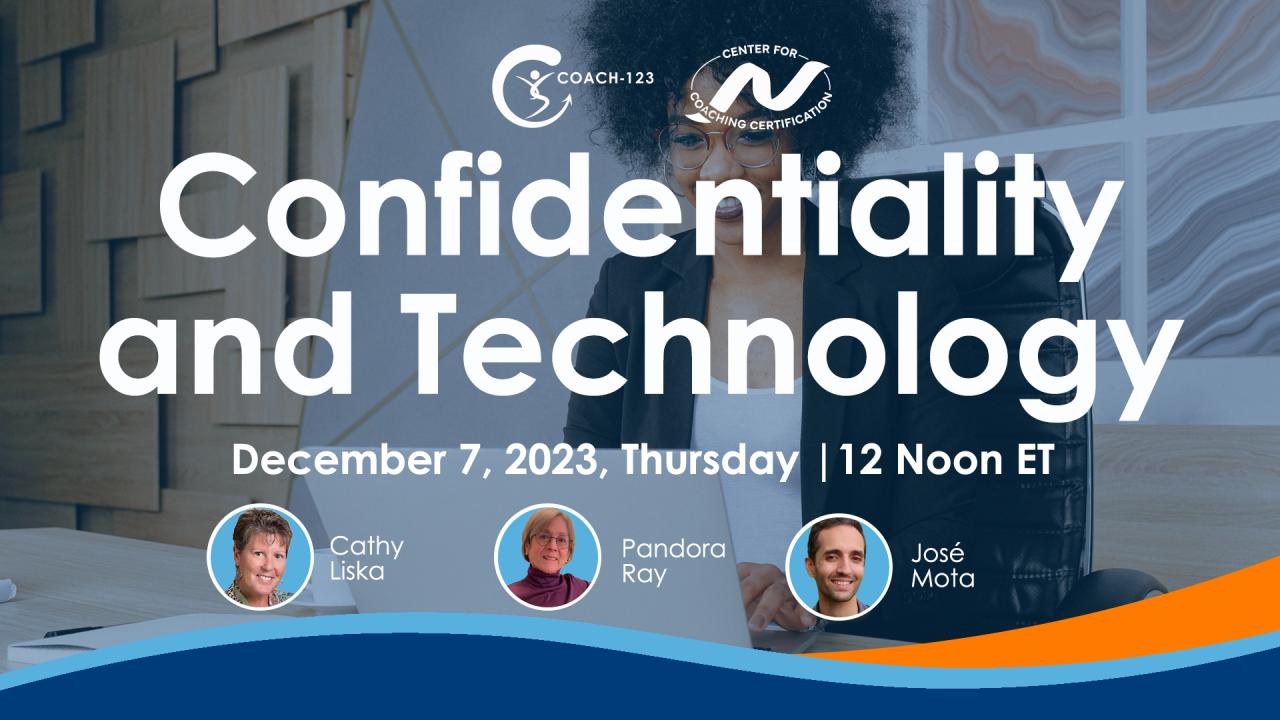 Photos of José Mota, Pandora Ray, and Cathy Liska with Center for Coaching Certification Logo, Coach 123 logo, includes upcoming LinkedIn event on December 7, 2023 at 12 Noon EST